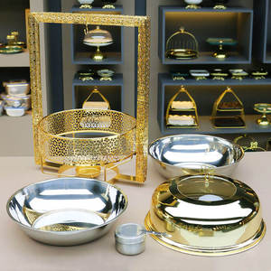 ถาดอุ่นอาหารสแตนเลสสีทองหรูหรา ถาดอุ่นอาหารสำหรับจัดเลี้ยงสีทอง เครื่องอุ่นอาหารบุฟเฟ่ต์สีทอง - Product Image 2