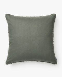 Green Linen <b>Square</b> Throw <b>Pillow</b> with Pom Pom Trim Minimalist Decorative Cushion Washable and Removable Cover - Product Image 3