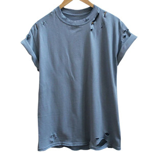 เสื้อยืดผู้ชายสีสันแบบกำหนดเอง ลุคทำเก่า ขาดรุ่ย แต่งดีเทลรู ทรงโอเวอร์ไซส์ แขนสั้น ผ้าหนา 100% ออร์แกนิค - Product Image 1