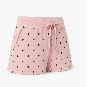 Custom Blush Pink Polka Dot Womens Relaxed <b>Lounge</b> Fit Drawstring <b>Lounge</b> <b>Shorts</b> Brushed Cotton Jersey WPSHORT-0001 - Product Image 4