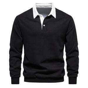 Men's Long Sleeve Navy <b>Blue</b> <b>Polo</b> <b>Shirt</b> Cotton Knitted Button Collar Casual Style Solid Color Anti-Wrinkle Regular Fit 2027 - Product Image 6