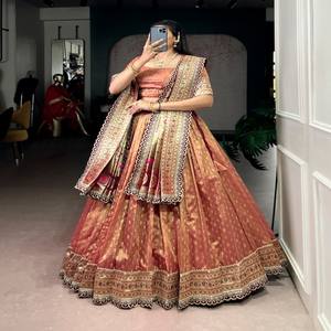 Ensemble Lehenga en Organza VASTRA COTTAGE avec Bordure en Dentelle Zari, Blouse Non Cousue et Dupatta en Soie Jacquard Paithani - Product Image 1