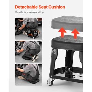 Taburete mecánico de asiento de taller rodante con capacidad de carga de 300 libras con ruedas y bandeja de herramientas para equipos de Máquina Herramienta - Product Image 3