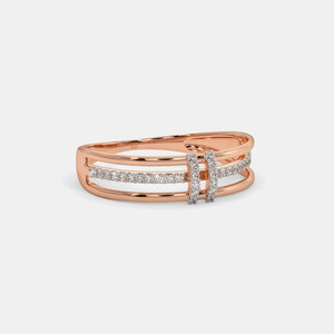 Anillo de oro rosa para mujer con triple banda y diamantes pavé - Product Image 4