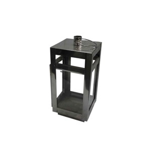 Lanterne à bougie en métal argenté, avec dessus pyramidal, anneau de support ovale en forme d'arche, panneau de verre hexagonal et structure en fer, pour centre de table décoratif - Product Image 4