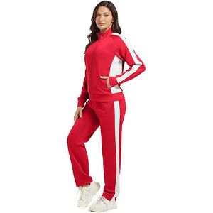 Survêtement pour femme à col montant avec fermeture éclair, en mélange polyester-coton, veste courte à dents métalliques contrastantes et pantalon de jogging - Product Image 3