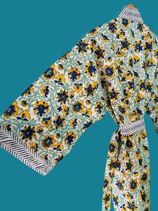 Robe Kimono en Coton à Motifs Floraux pour Femme avec Ceinture Rayée, Peignoir Léger, Tenue de Spa, Vêtement de Plage, Cadeau - Product Image 4