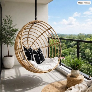 Silla Colgante de Ratán para Exteriores, Diseño Contemporáneo, Asiento Individual con Cojín para Balcón o Patio, Resistente a la Intemperie - Product Image 1