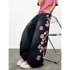 Jean baggy noir délavé vintage pour homme, coupe ample, style streetwear, pantalon en denim, style hip hop - Product Image 3
