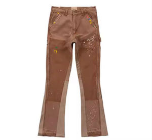 Vaqueros casuales de hombre con logo personalizado, corte acampanado, pierna recta, estilo campana, talla grande, 100% algodón, antiarrugas, multibolsillos, con cremallera - Product Image 6