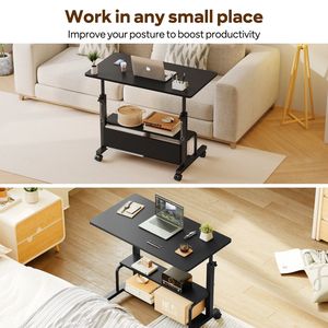 Height Adjustable Mobile Standing <b>Desk</b> with Wheels for <b>Small</b> <b>Spaces</b> Portable Rolling Computer <b>Desk</b> - Product Image 3