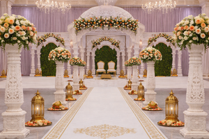 มณฑปงานแต่งงานสไตล์ราชวงศ์ราจมหาราม พร้อมหลังคาทรงโดมแบบอินเดียดั้งเดิม สำหรับงานแต่งงานในห้องจัดเลี้ยง มณฑปสีขาวสำหรับงานแต่งงานที่งดงาม - Product Image 3