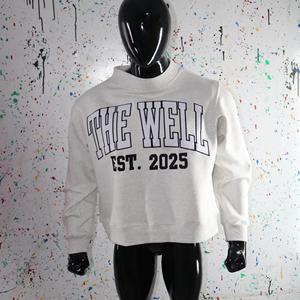 THE WELL ASH GREY <b>Mock</b> <b>Neck</b> Sweatshirt 100% WHITE Applique Embroidery wide <b>neck</b> Sweatshirt Finer Threads - Product Image 1