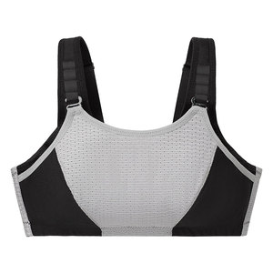 Soutien-gorge de sport pour femme, col ras du cou, dos nageur, maille respirante, coutures contrastées, maintien élevé, pour fitness et activités sportives, noir, gris uni, anti-humidité - Product Image 6
