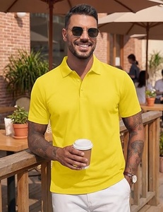 Polo de Punto de Manga Corta para Hombre, Color Amarillo Sólido, Talla Grande, Ropa Casual - Product Image 1