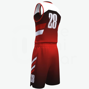 Ensemble short et maillot de basket personnalisé unisexe rouge, noir, blanc, col en V, sans manches, séchage rapide, uniforme d'équipe sublimé, respirant à l'avant - Product Image 3