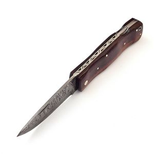 Handmade Damascus Folding Knives with Smooth Wooden Handle Patterned <b>Steel</b> Blade Compact Pocket Design for <b>Outdoor</b> Hunting - Product Image 4