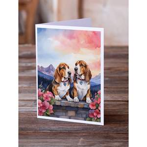 Whimsical Basset Hound Two Hearts A7 Tarjetas de felicitación Paquete de 8 tarjetas de notas en blanco con sobres Tamaño 5x7 - Product Image 2