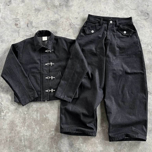 Custom Hip Hop Reversible Cotton Oversized Two Piece <b>Jacket</b> and Pant Set Raw Japanese Selvedge Denim - Product Image 1