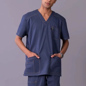 Conjunto de Uniforme Médico Unisex Azul, Poliéster, Rayón, Spandex, Tejido de Punto, Cuello en V, Pantalones con Cintura Elástica, Transpirable - Product Image 3