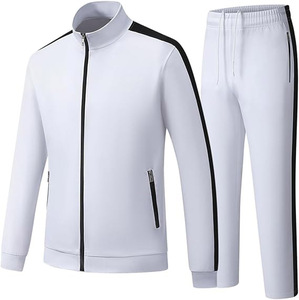 Men's White Tracksuit Full Zip <b>Jacket</b> Matching Pants Breathable Sporty Streetwear Stand Collar Side Pockets Regular Fit <b>Winter</b> 2 - Product Image 1