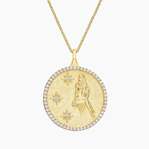 Collar con Colgante de Diamante y Medallón de Moneda del Zodiaco Virgo - Product Image 1