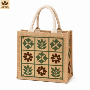 Custom Printed Laminated Jute Grocery Gift <b>Bag</b> 28x23x10 cm Shopping Tote Custom Logo Wholesale OEM Private Label Export Supplier - Product Image 1
