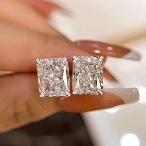 Dainty Radiant Cut Stud Promise <b>Earrings</b> 2CT Each Moissanite For Unisex 925 Silver for Women Wedding Party Gift For Partner - Product Image 1