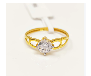 Nom du produit : Bague solitaire élégante en or jaune massif 22 carats avec cœur infini pour femme, sertie de zircon cubique taille ronde, pour fiançailles et mariage - Product Image 3