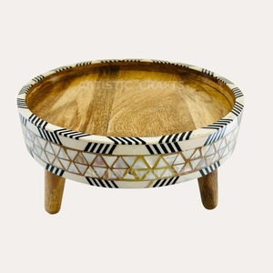 Mother Of pearl Inlay Wooden Treat Stand Cake Stand with Leg Wood Multifunctional Stand for Birthday Parties and Weddings Decor - Product Image 1