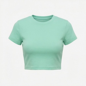 Top Corto de Manga Corta para Mujer, Estilo Urbano, Ajustado, de Algodón, Ropa Deportiva, Boutique, Ropa de Fitness, Gimnasio - Product Image 1