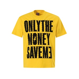 Only The Money Save Me T-shirt en coton jaune pour homme, style streetwear, manches courtes, col rond, imprimé, coupe classique - Product Image 1