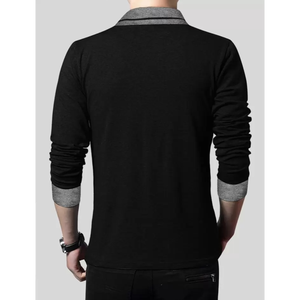 Camiseta de Manga Larga para Hombre, Elegante, con Cuello Chal, Botones Decorativos y Corte Ajustado - Product Image 2