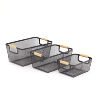 Panier de rangement à linge en maille de fer de style industriel multifonctionnel en osier avec manche en bois Pot à vêtements industriel Rangement d'outils de garage