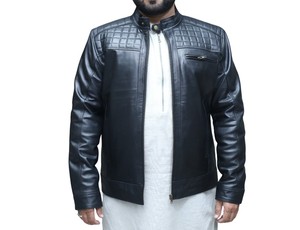 Blouson d'hiver en cuir pour homme, col montant, logo personnalisé sur le devant, services OEM, fermeture éclair intégrale, écologique, imperméable, chauffant - Product Image 3