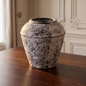 Vintage Flecked White <b>Ceramic</b> Pottery <b>Vase</b> Distressed Flower Jar for Modern Home Decor - Product Image 3
