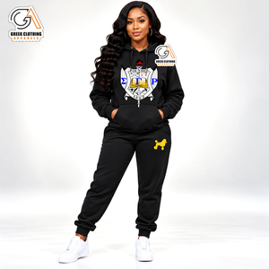 Conjunto de Sudadera con Capucha y Pantalones Deportivos Ecológicos 100% Algodón Negro para Mujer de Sigma Gamma Rho, Chándal con Letras Griegas de la Hermandad - Product Image 2