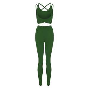 Ensemble de yoga 2 pièces pour femme de haute qualité, marque privée, respirant, avec logo frontal, taille élastique, séchage rapide, pour fitness et gym, vert - Product Image 3