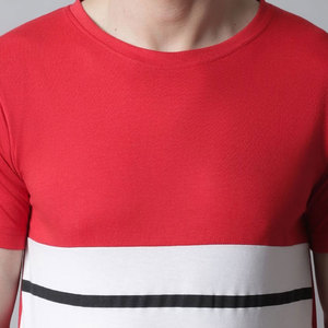 T-shirt décontracté pour homme en coton 100% à rayures rouges et blanches, col rond, manches courtes, coupe classique, logo sur le devant - Product Image 6