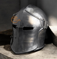 Casco de Caballero Medieval con Visera, Barbuta, de Hierro Pulido de Calibre 18, para Usar, Armadura Templaria de Cruzado para Navidad y Reenactamiento