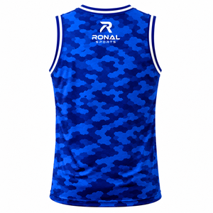 เสื้อบาสเก็ตบอลแขนกุดผู้ชาย RONAL SPORTS สีน้ำเงินลายพราง คอวี ผ้าโพลีเอสเตอร์ซับเหงื่อ คุณภาพดีที่สุด - Product Image 2