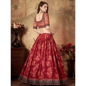 Ensemble Lehenga Choli en organza imprimé marron majestueux pour femmes grandes tailles - Product Image 5