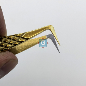 Pince à épiler à long manche en acier inoxydable, pointe fine dorée, poignée antidérapante, prise antistatique - Product Image 4