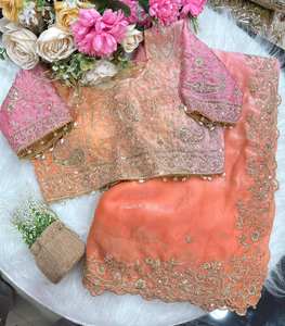 Sari elegante de primera calidad para bodas y fiestas con blusa con bordado Jhal elaborado - Product Image 3