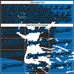 Dernière collection : Impression 3D de logo d'équipe personnalisé noir, bleu et blanc de qualité supérieure pour t-shirt, séchage rapide, coupe confortable pour vêtements de sport - Product Image 4