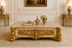 Bespoke French-Style Handcrafted Square Teak Wood <b>Sofa</b> Set with Hand Carved Design Gold Finish for Living Area - Product Image 4