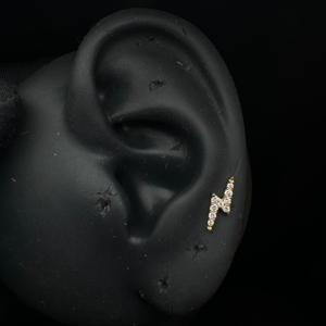 Timeless Lightning Bolt Diamond <b>Earring</b> In 14K Gold For Conch Helix And <b>Tragus</b> <b>Piercing</b> - Product Image 1