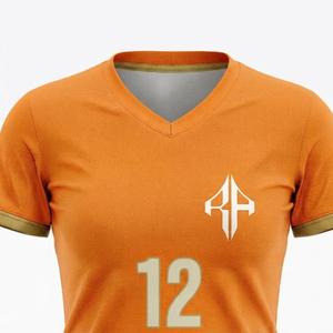 Maillot de football pour femmes, col en V, manches courtes, avec logo blanc, 100 % polyester, coupe classique, fermeture pull-over - Product Image 6