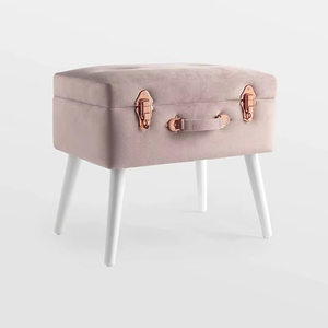 <b>Grey</b> Velvet Trunk Ottoman Features Tufted Top, Golden Latches And Sleek Metal Legs High Quality For Luxurious Home <b>Storage</b> - Product Image 5