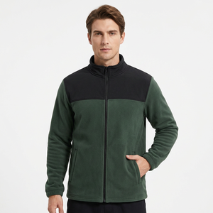 Chaqueta Unisex de Forro Polar Sólido con Cuello Alto y Cremallera, para Uso Formal en Invierno y Actividades al Aire Libre, Corte Regular, Verde y Negro en la Parte Delantera - Product Image 2